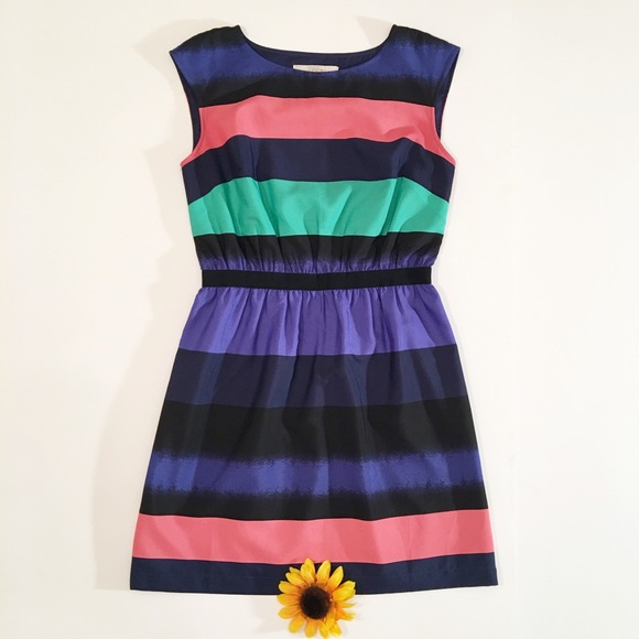LOFT Dresses & Skirts - Black/blue LOFT color block stripe dress, small p